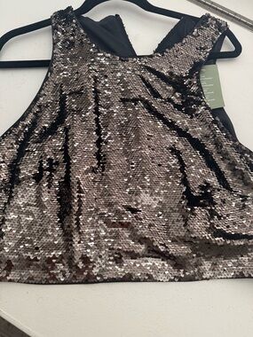 Sequin Crop Tank Top - antique gold NWT size XL
